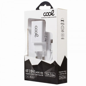 Carregador COOL 5V 2.1A c/Cabo Micro USB Branco