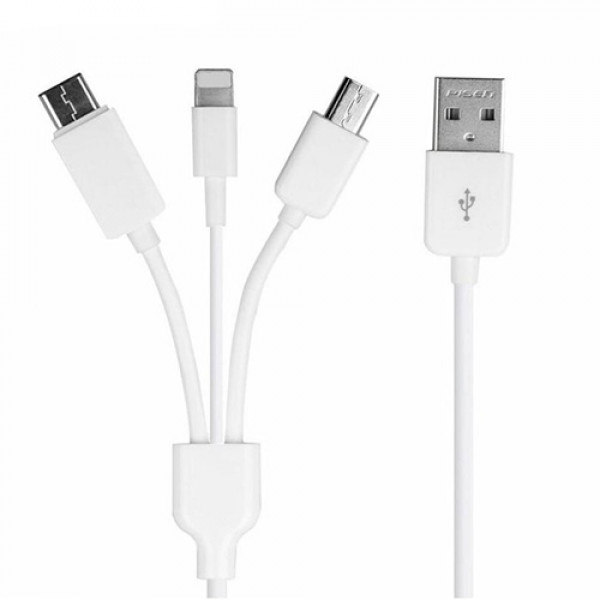 Cabo USB 3 em 1 para Lightning, Micro USB e USB tipo C